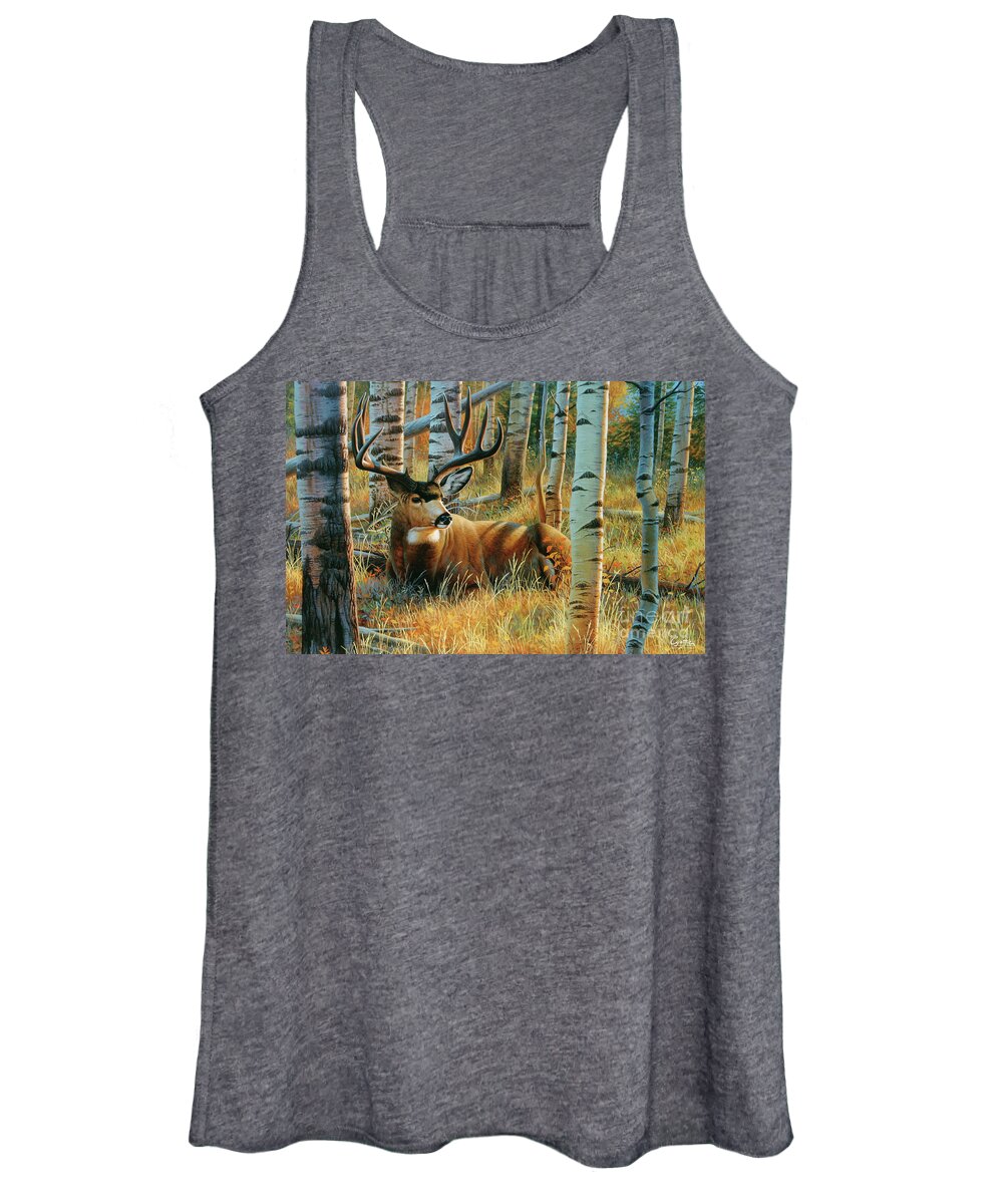 Cynthie Fisher Women's Tank Top featuring the painting Siesta Mule Deer by Cynthie Fisher