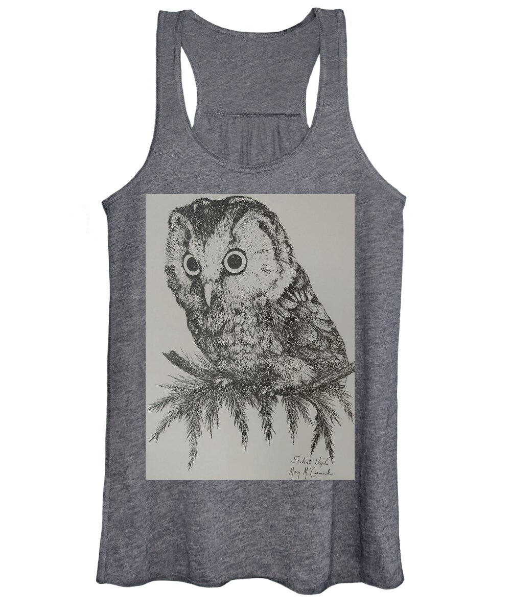 Owl Women's Tank Top featuring the painting Silent Vigil by ML McCormick