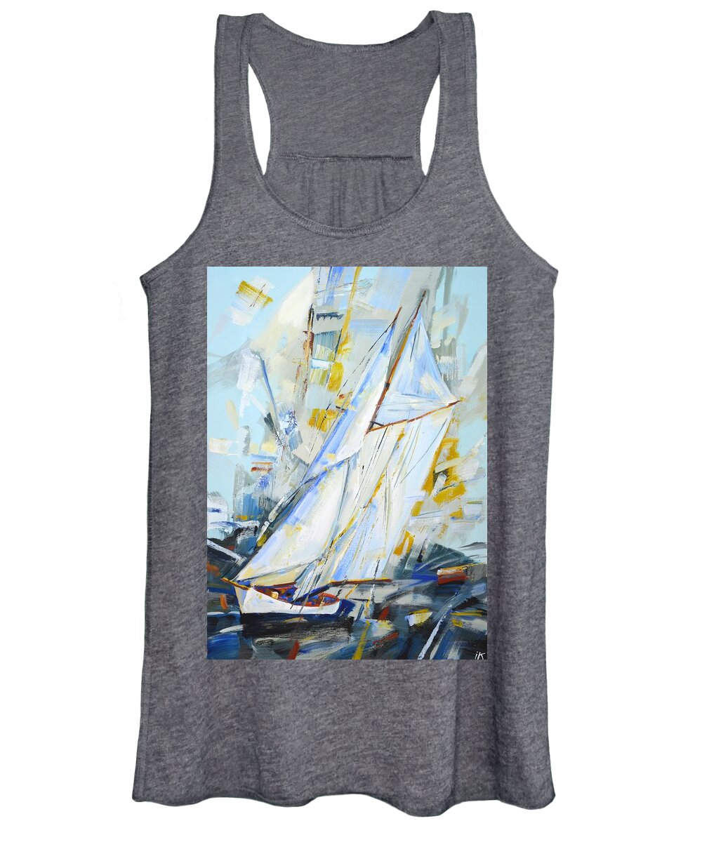 Sailboats Women's Tank Top featuring the painting 	Silver sails by Iryna Kastsova