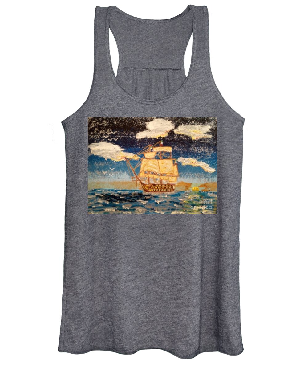 Ship Women's Tank Top featuring the painting Silver Seas by David Westwood