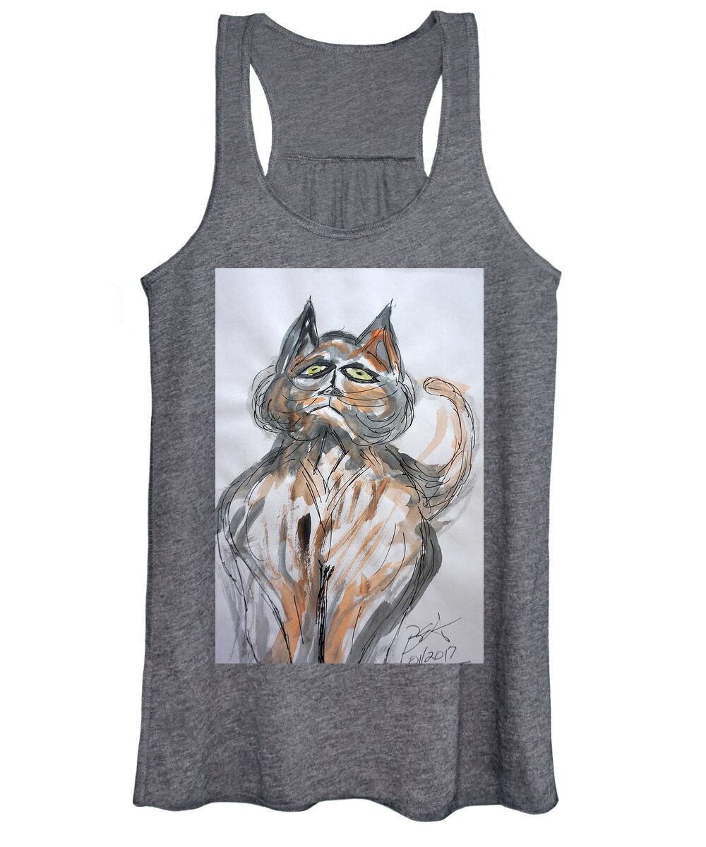 Cat Women's Tank Top featuring the mixed media Singing The Cat Blues by Brent Knippel