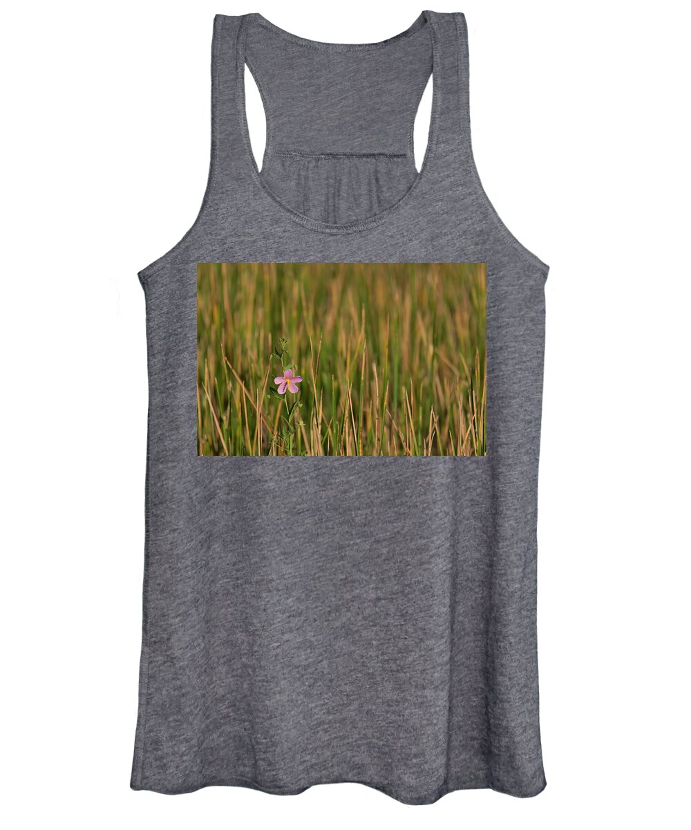 Blooming Women's Tank Top featuring the photograph Single Flower Among Wetland Grasses by Charles Floyd