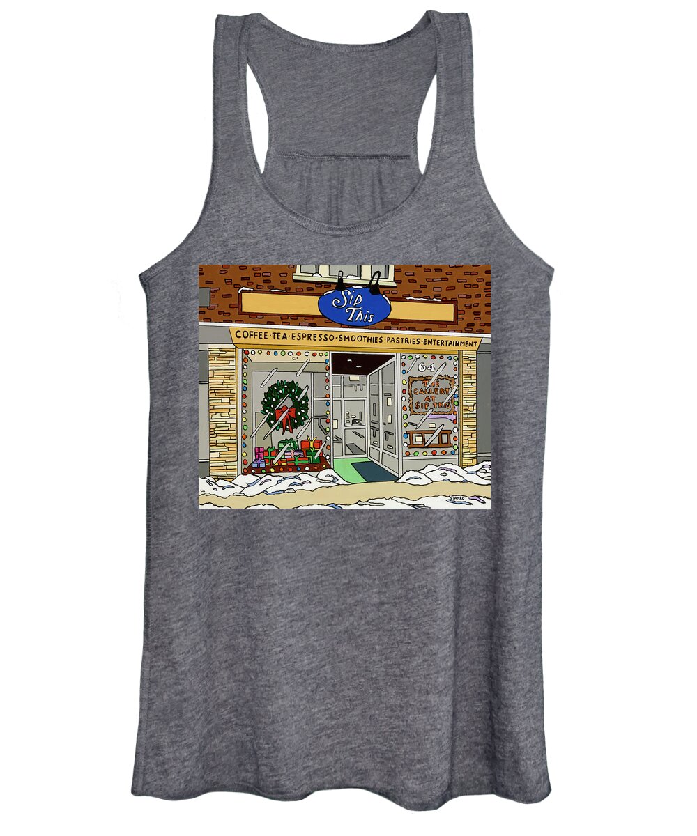 Sip This Coffee House Valley Stream Women's Tank Top featuring the painting Sip This by Mike Stanko