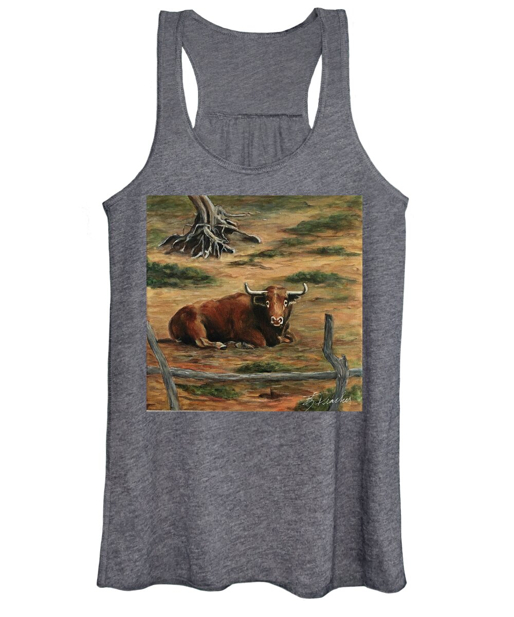 Bull Women's Tank Top featuring the painting Sitting Bull by Bonnie Peacher