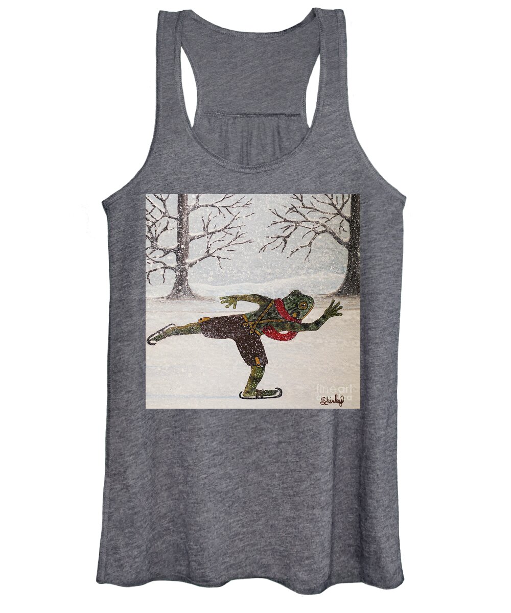 Frog Women's Tank Top featuring the painting Skating Frog by Shirley Dutchkowski