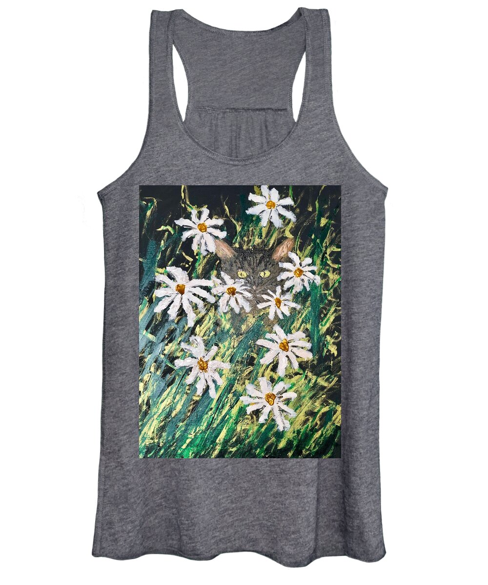 Cats Women's Tank Top featuring the painting Smell the Flowers by Bethany Beeler