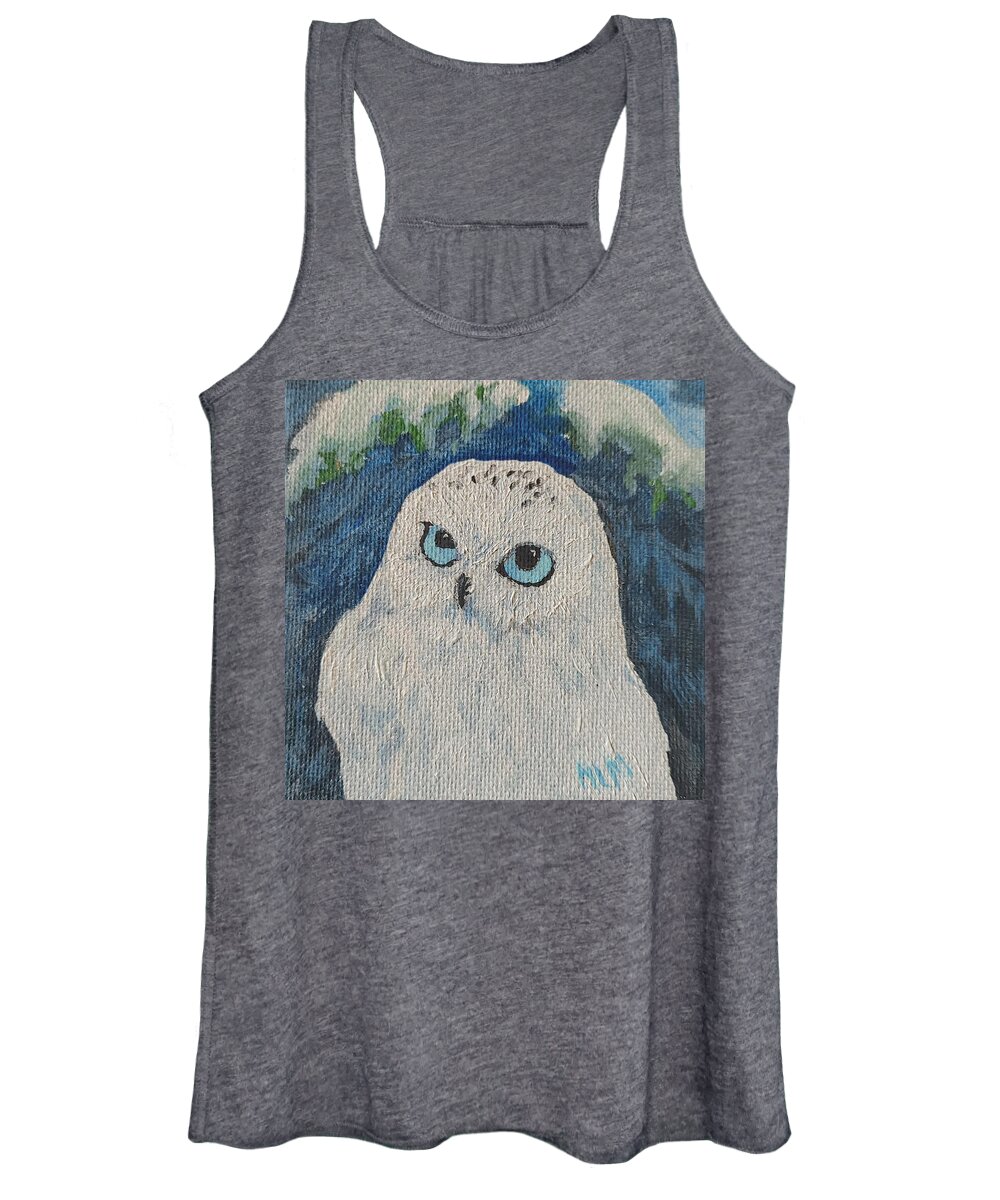 Owl Women's Tank Top featuring the painting Snowy Owl with Blue Eyes by ML McCormick