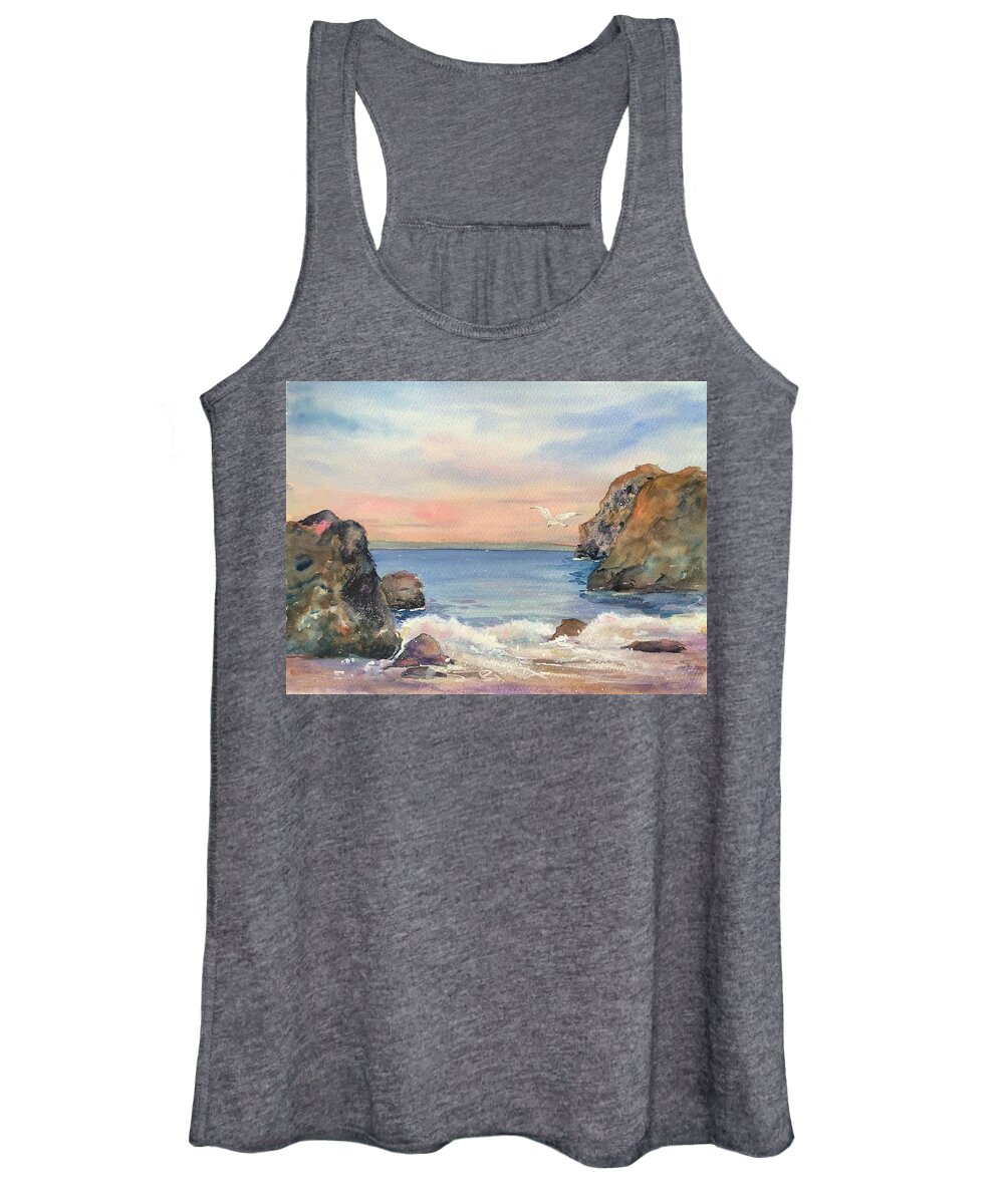 Ocean Women's Tank Top featuring the painting Solitude and Ocean Air by Paintings by Florence - Florence Ferrandino