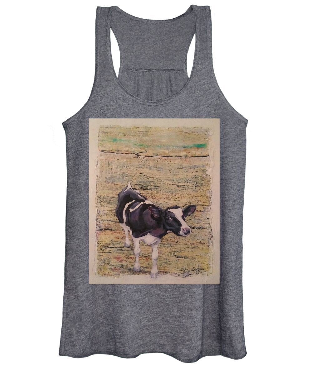 Cow Women's Tank Top featuring the painting Something in the Way She MOOS by Jean Cormier