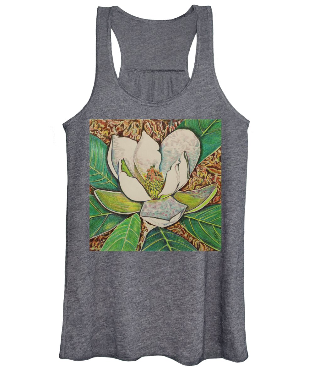 Magnolia Flower Southern Magnolia Beautiful Flower Women's Tank Top featuring the painting Southern Magnolia by Dorsey Northrup