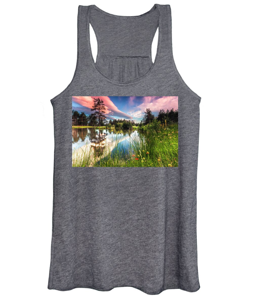 Mountain Women's Tank Top featuring the photograph Spring Lake by Evgeni Dinev