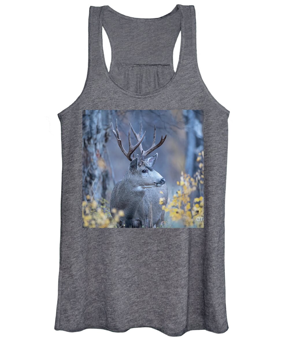 Christmas Stag Women's Tank Top featuring the photograph Stag in Autumn Woods by Rehna George