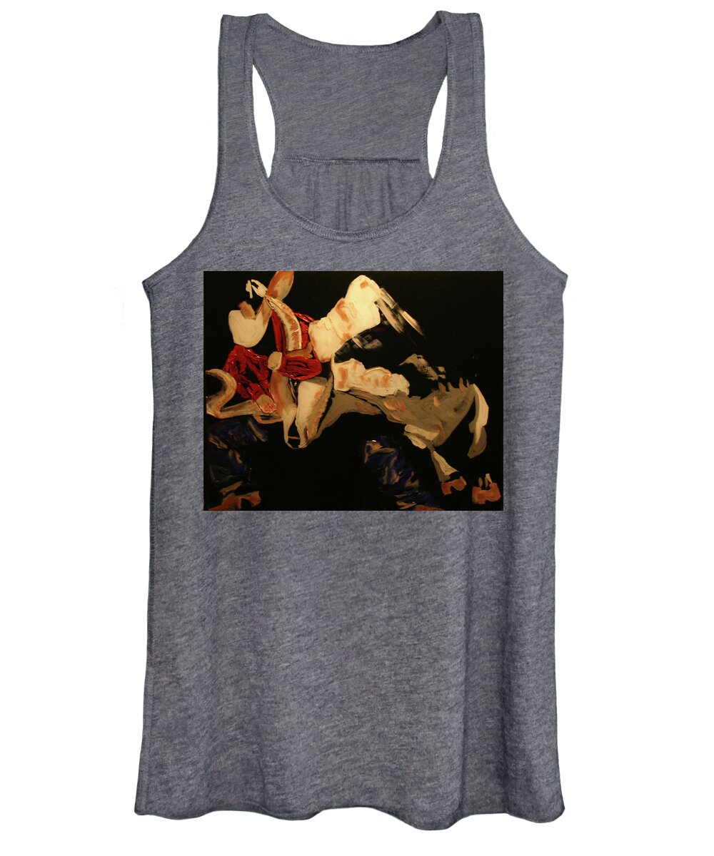 Cowboy Women's Tank Top featuring the painting Steer Wrestler by Marilyn Quigley