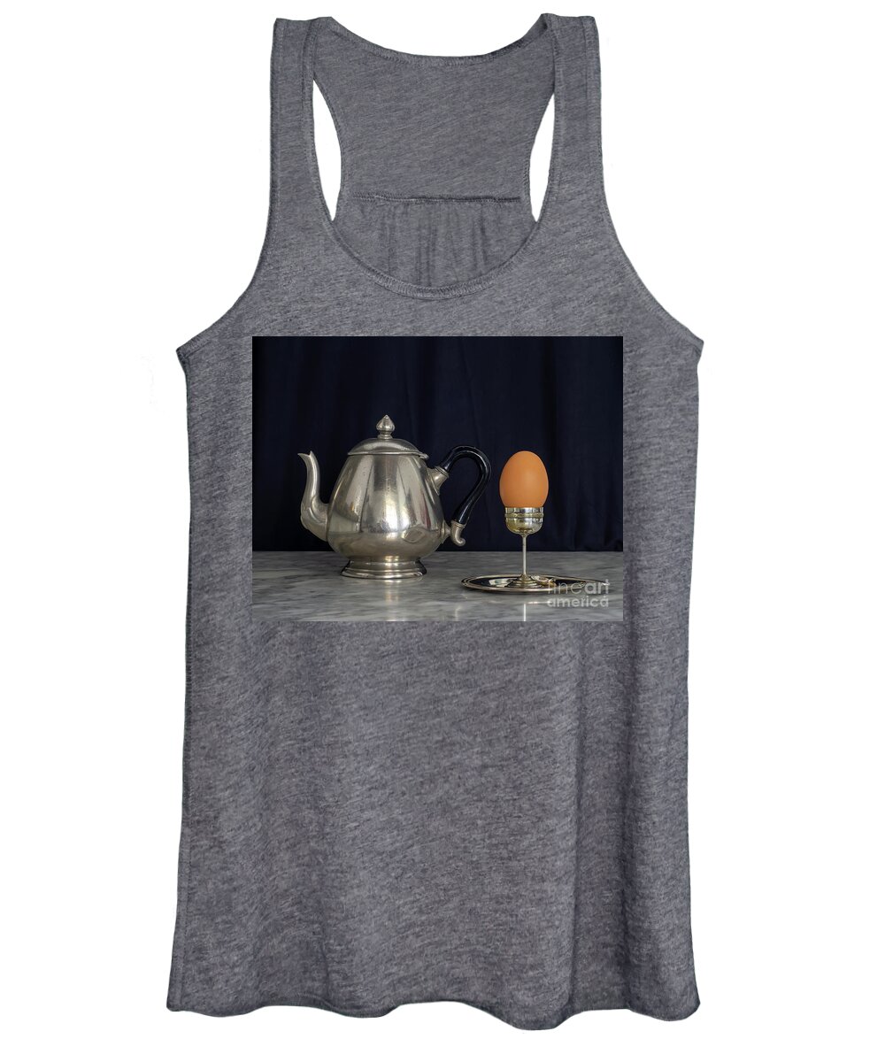 Patina Women's Tank Top featuring the photograph Sterling Silver Eggcup and Teapot Black Background Still Life by Pablo Avanzini