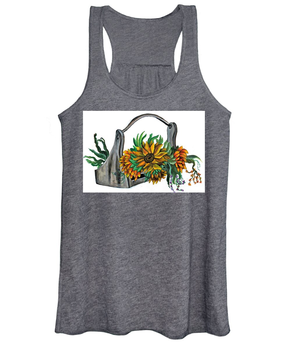 Sunflower Women's Tank Top featuring the painting Still-life with sunflower by Tara Krishna