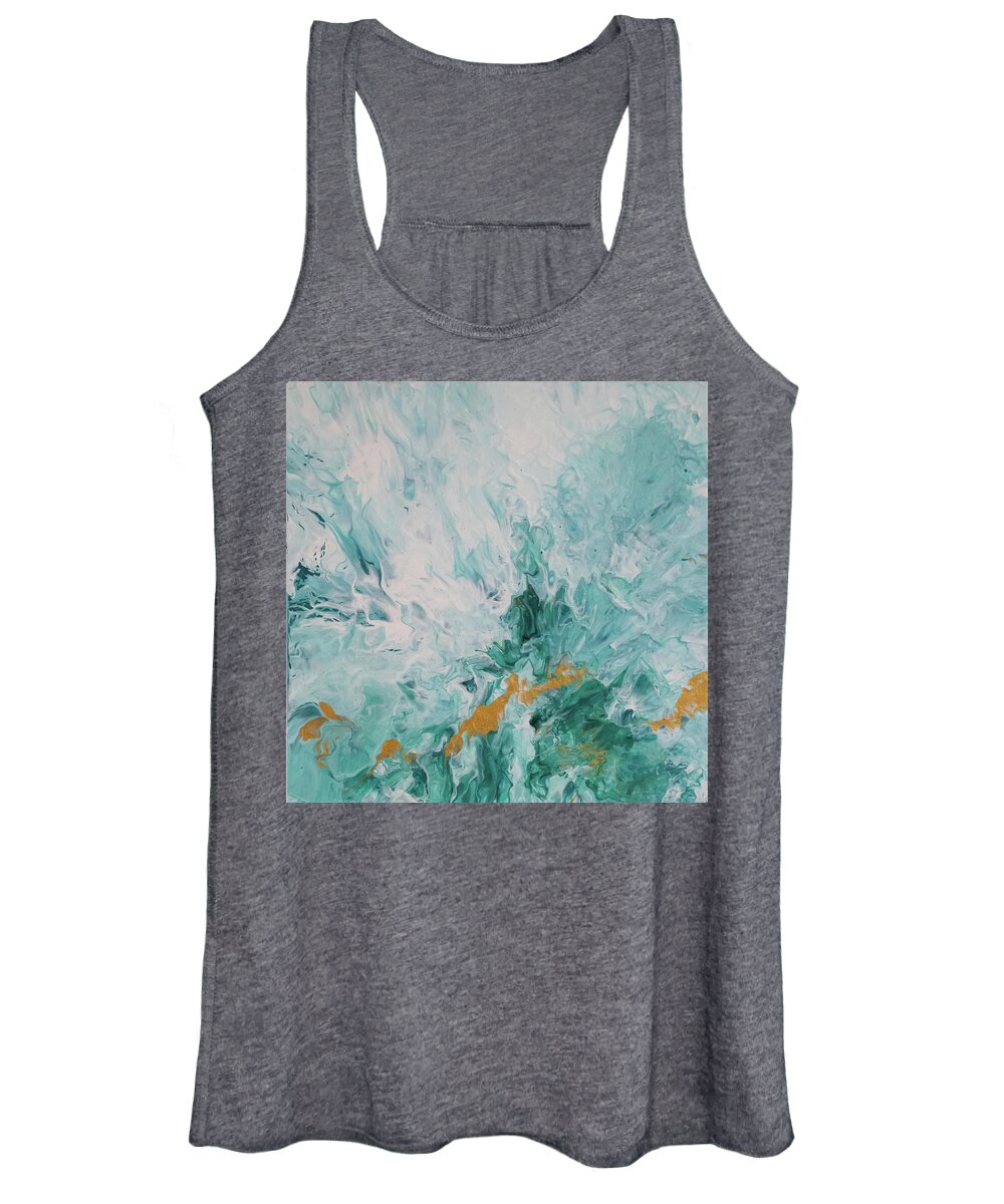 Green Women's Tank Top featuring the mixed media Stretch of Gold by Aimee Bruno