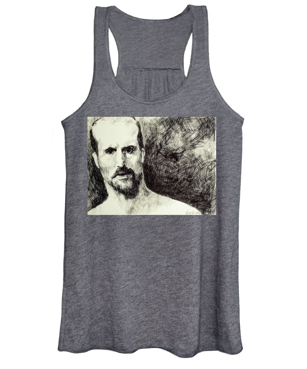 #inmate Women's Tank Top featuring the drawing Study of an Unknown Inmate 5 by Veronica Huacuja