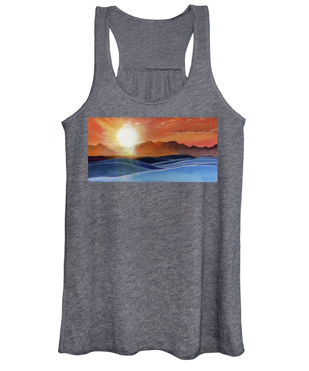 Rust Women's Tank Top featuring the painting Sun setting on White Sands-NM by Timithy L Gordon