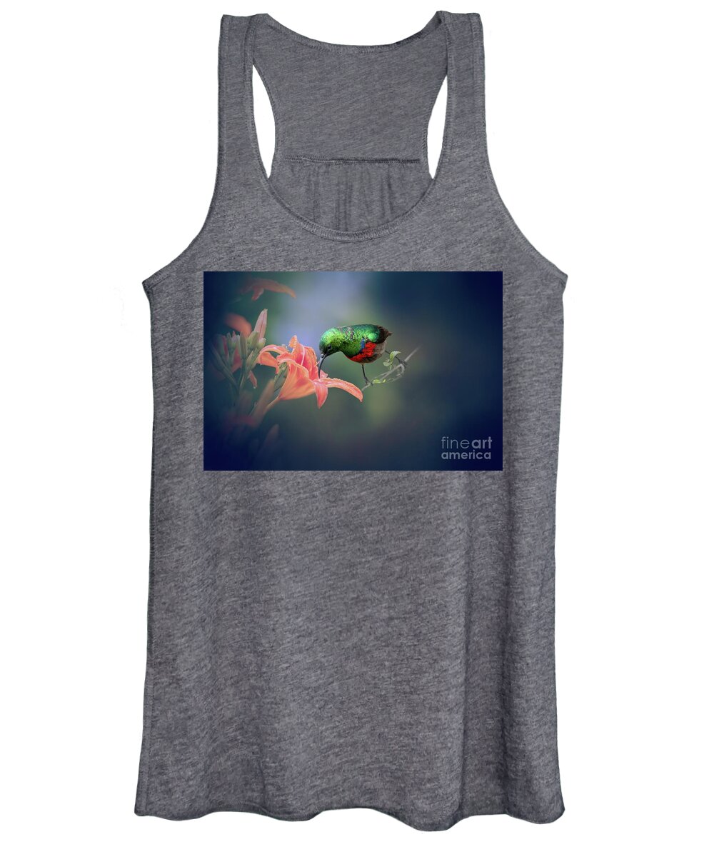 Southern Double-collared Sunbird Women's Tank Top featuring the photograph Sunbird Sucking by Eva Lechner