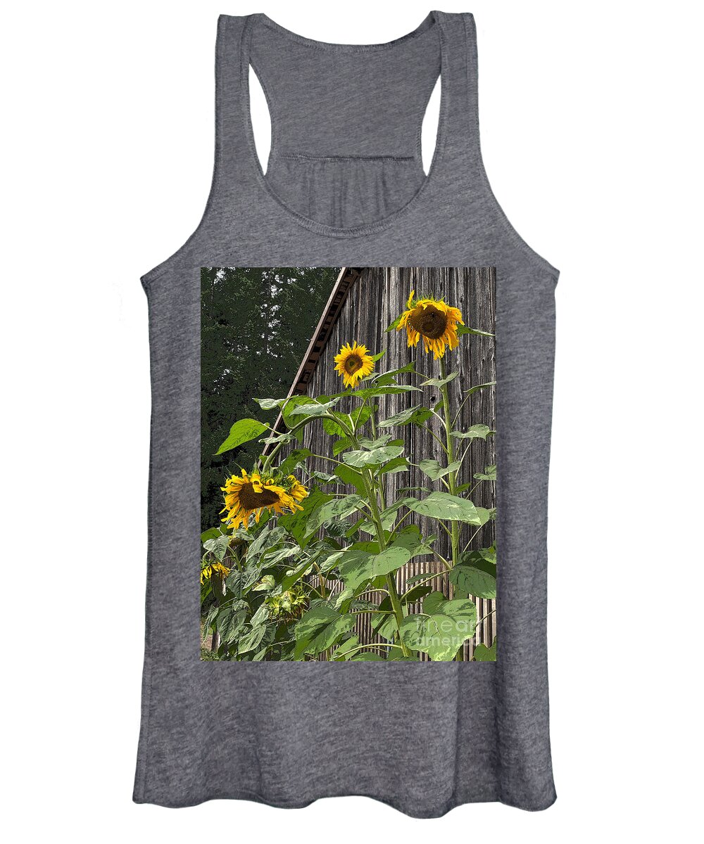Sunflower Women's Tank Top featuring the photograph Sunflowers and Old Barn by Jeanette French