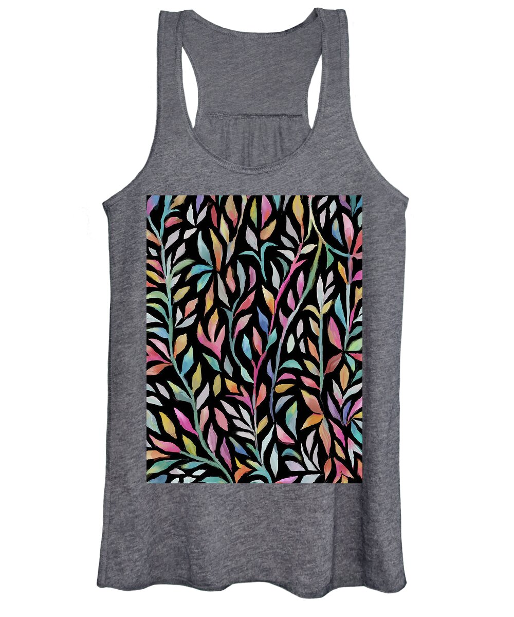 Colorful Abstract Flowers Women's Tank Top featuring the painting Sunkissed Flowered Vines by Jean Batzell Fitzgerald