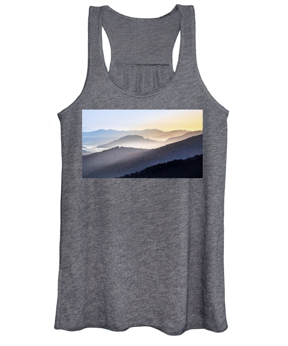 Maggie Valley Women's Tank Top featuring the photograph Sunlight Peaking Over The Mountains by Jordan Hill
