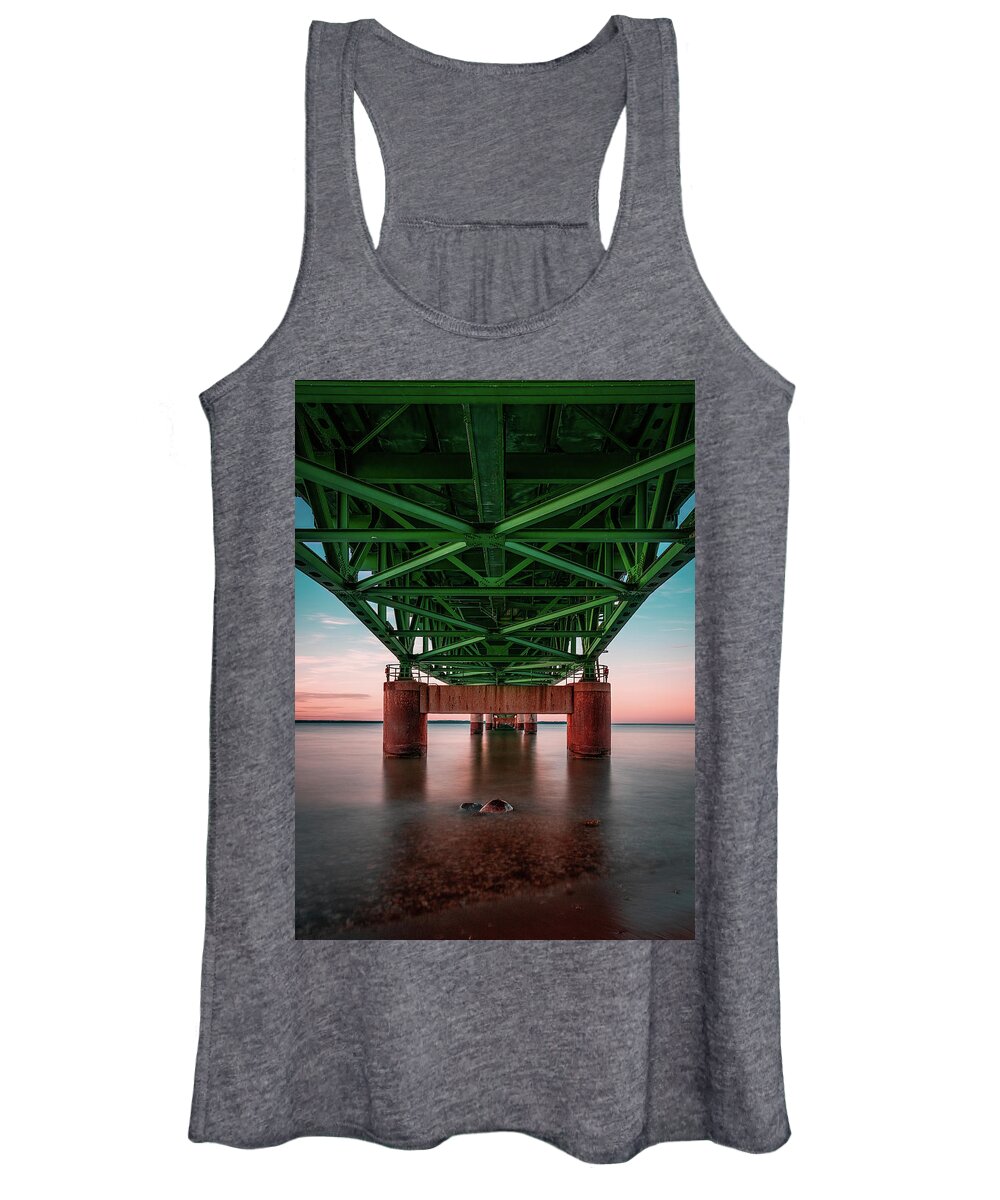 America Women's Tank Top featuring the digital art Sunset Beneath The Mackinac Bridge by Kevin McClish