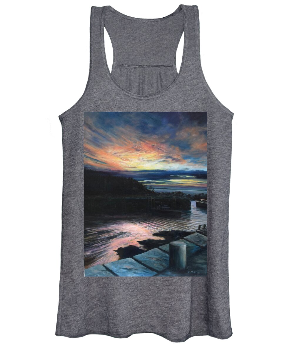 Sunset Women's Tank Top featuring the painting Sunset, Lanes Cove, Gloucester by Eileen Patten Oliver