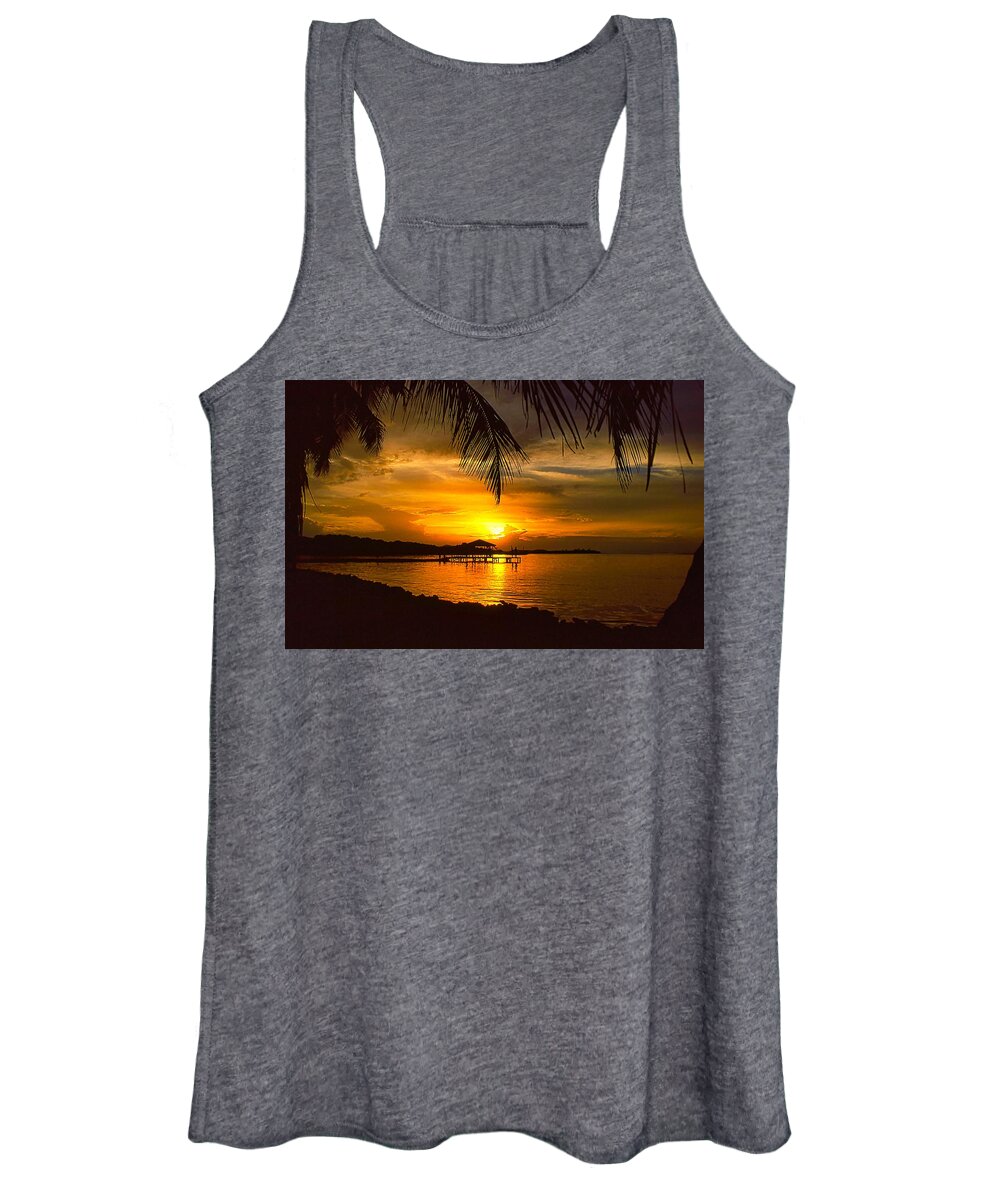Sunset Women's Tank Top featuring the photograph Sunset on Roatan by Stephen Anderson