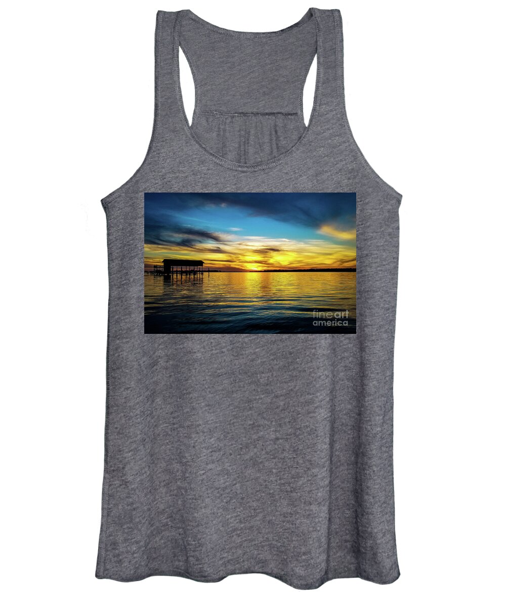 Sunset Women's Tank Top featuring the photograph Sunset Reflection on Perdido Bay by Beachtown Views