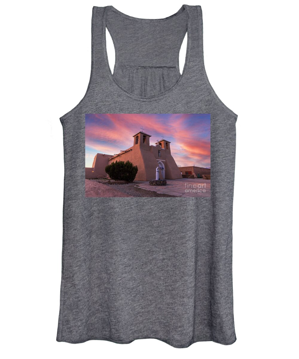 Taos Women's Tank Top featuring the photograph Sunset with the San Francisco de Asis Church by Elijah Rael