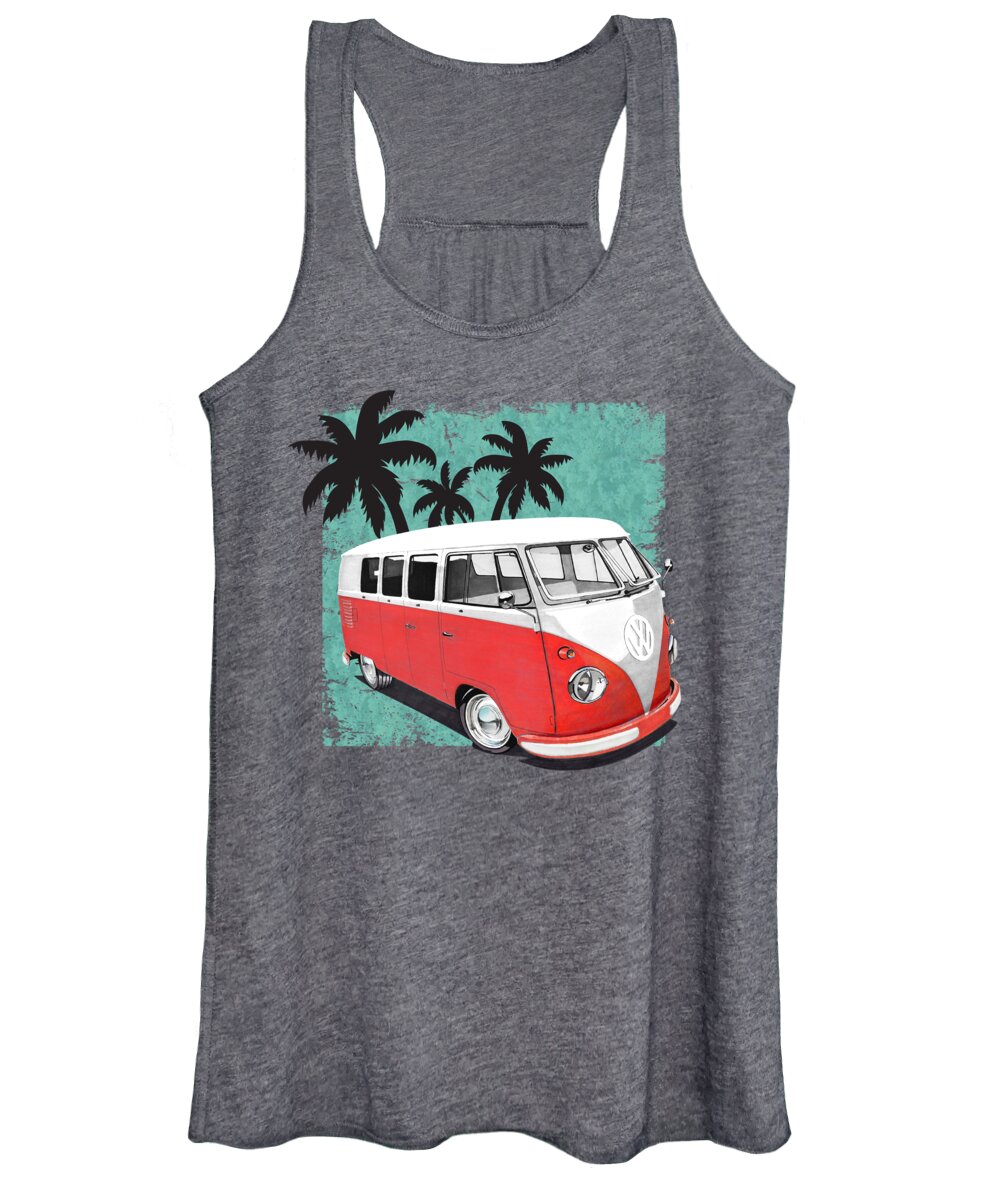 Surf Women's Tank Top featuring the drawing Surf Bus by Paul Kuras