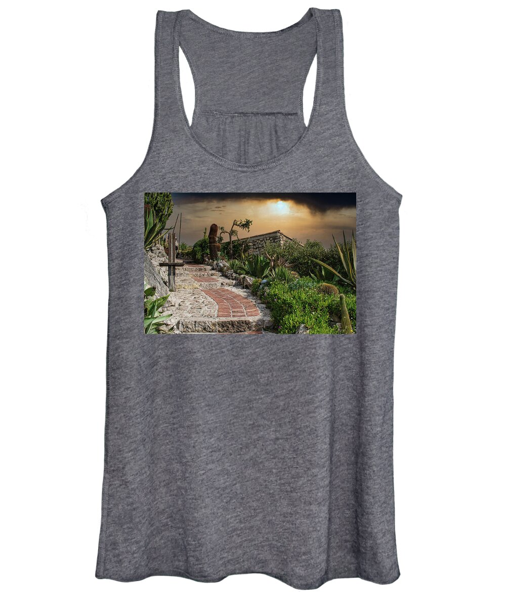 Garden Women's Tank Top featuring the photograph Surreal Sunset on Eze by Portia Olaughlin