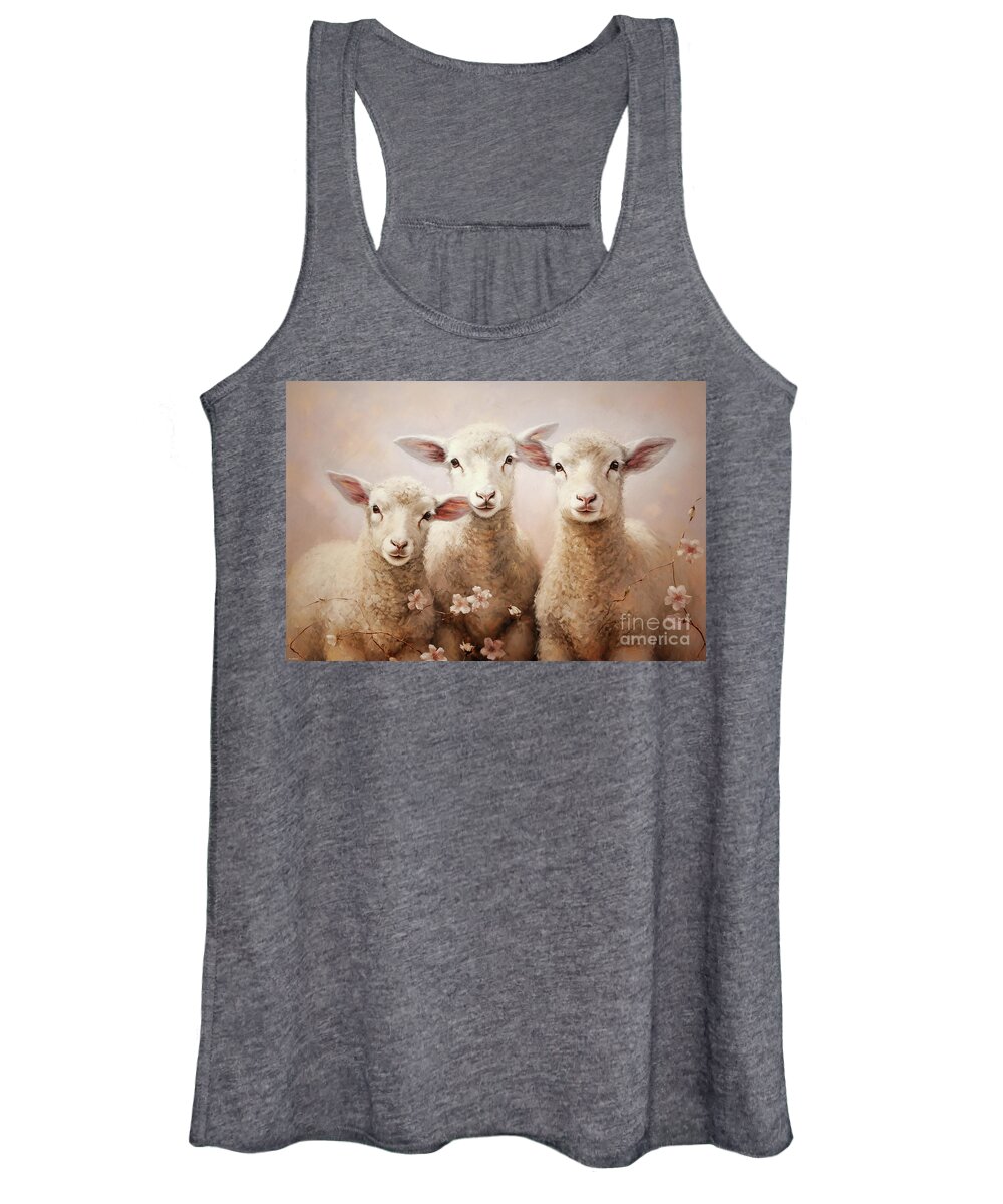 Lamb Women's Tank Top featuring the painting Sweet Little Lambs by Tina LeCour