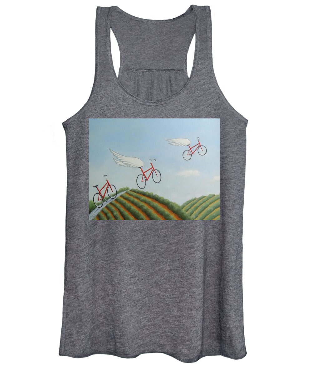 Red Bicycles Women's Tank Top featuring the painting Taking Flight by Phyllis Andrews