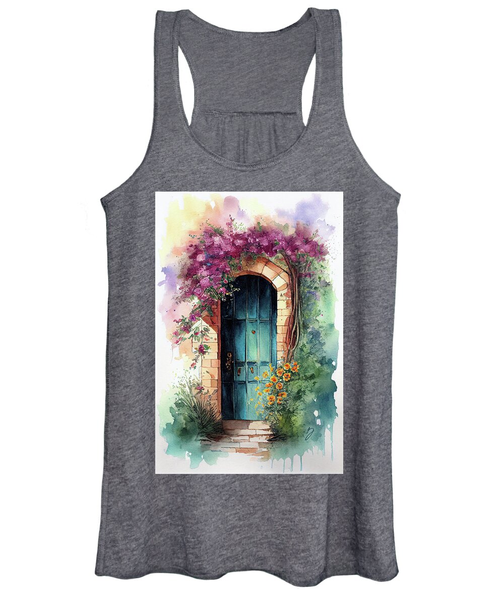 Watercolor Women's Tank Top featuring the painting The Blossom Gate by Greg Collins