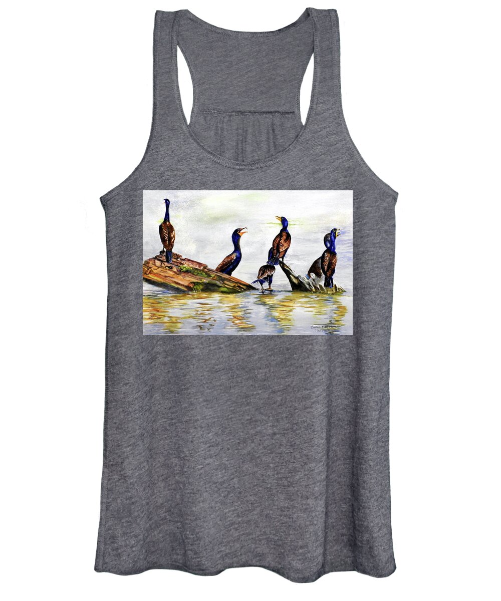 Cormorants Women's Tank Top featuring the painting The Board Meeting by Barbara F Johnson