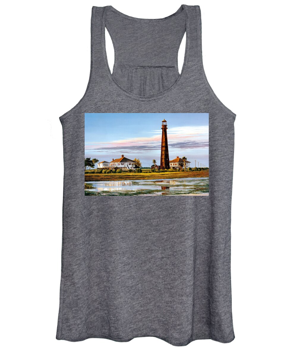 Bolivar Women's Tank Top featuring the painting The Bolivar Lighthouse by Randy Welborn