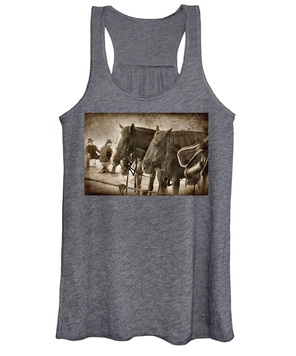 Civil War Women's Tank Top featuring the photograph The Cavalry and Horses at Rest by Sally Bauer