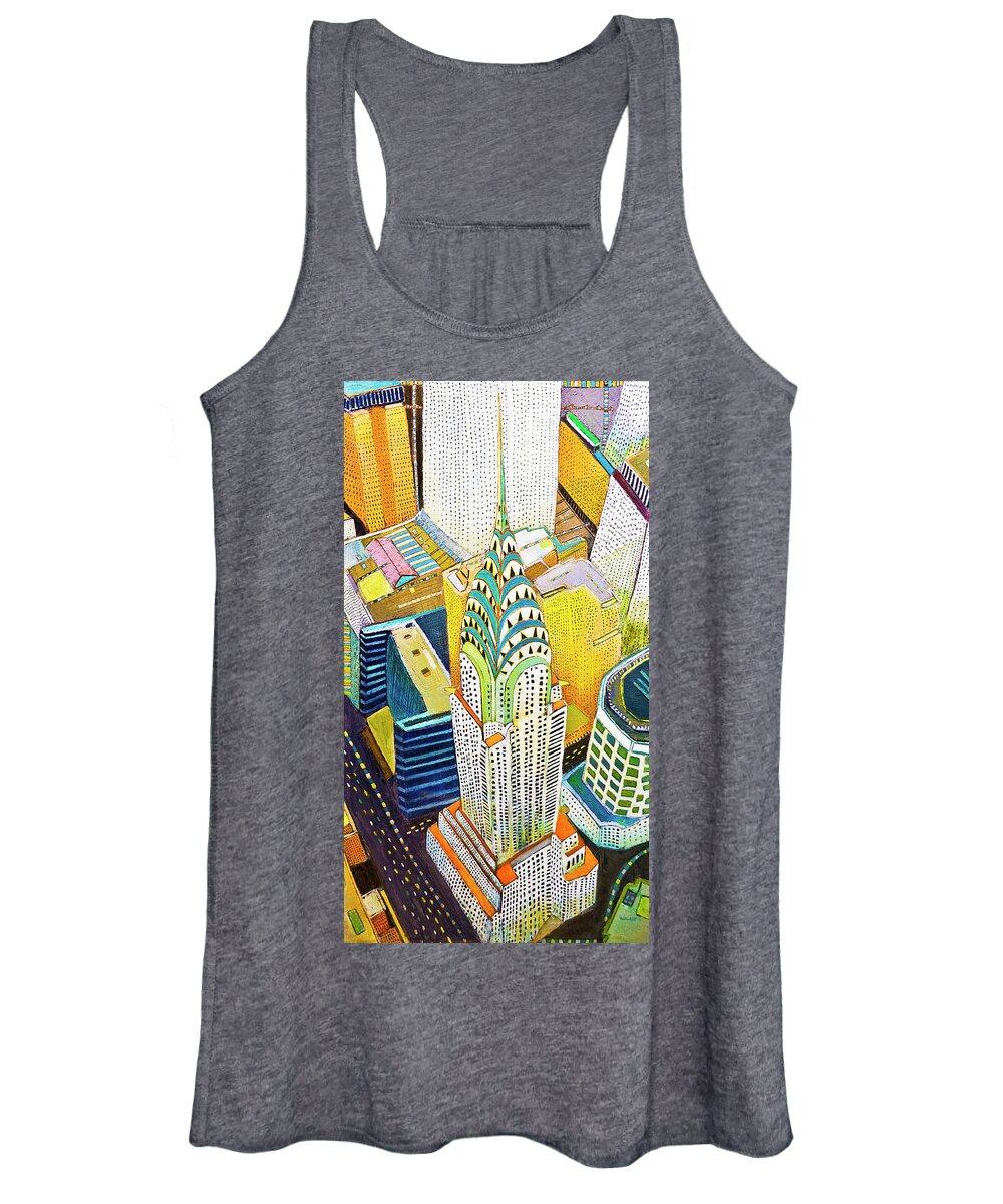 Nyc Skyline Painting Women's Tank Top featuring the painting The Chrysler of Manhattan NYC skyline with Chrysler building by Habib Ayat