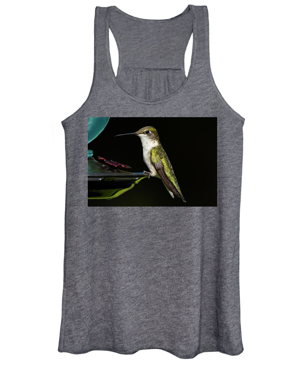 August Women's Tank Top featuring the photograph The Female Ruby Throated Hummingbird Portrait by Sandra J's