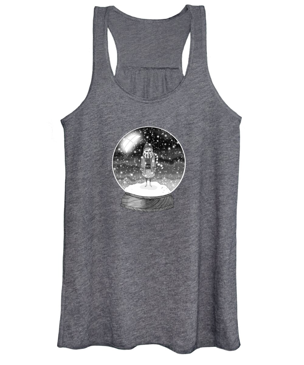Girl Women's Tank Top featuring the drawing The Girl in the Snow Globe by Andrew Hitchen