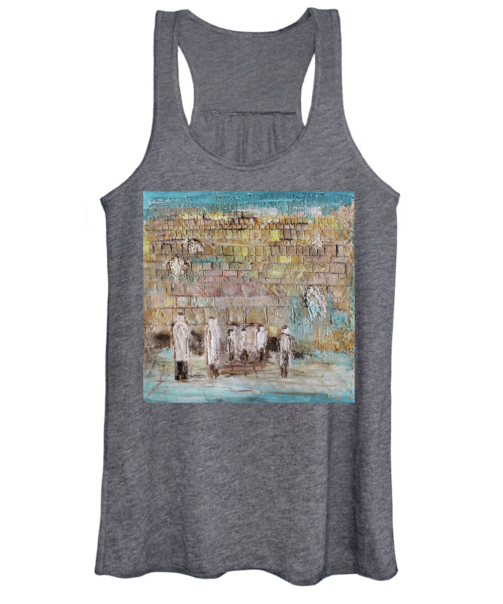Jewish Art Women's Tank Top featuring the painting The Kotel. Right side by Elena Kotliarker