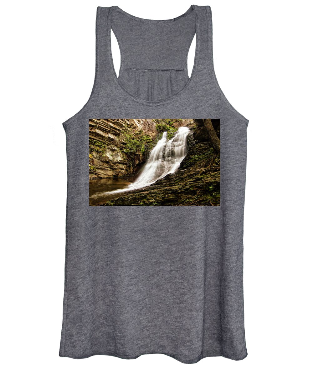 Lower Cascades Waterfall Women's Tank Top featuring the photograph The Lower Cascades in Hanging Rock State Park Danbury North Carolina by Bob Decker
