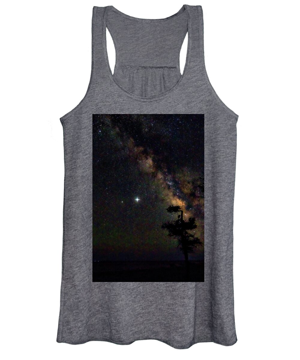 Milkyway Women's Tank Top featuring the photograph The Milkyway Behind a Lone Tree on the North Carolina Coast by Bob Decker