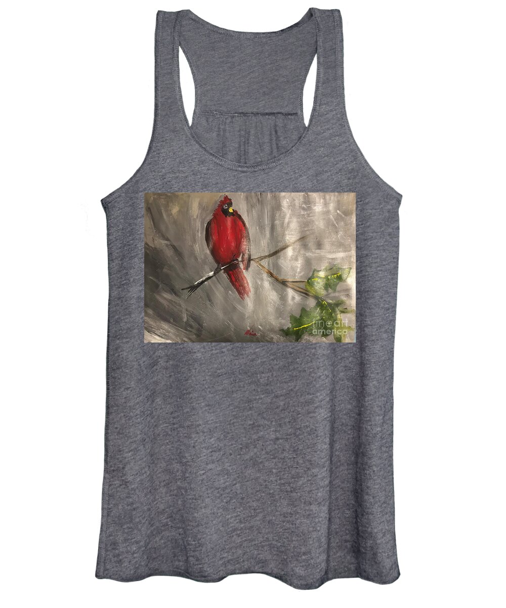 Red Cardinal Bird Eye Women's Tank Top featuring the painting The Moon in the Eye by Nina Jatania