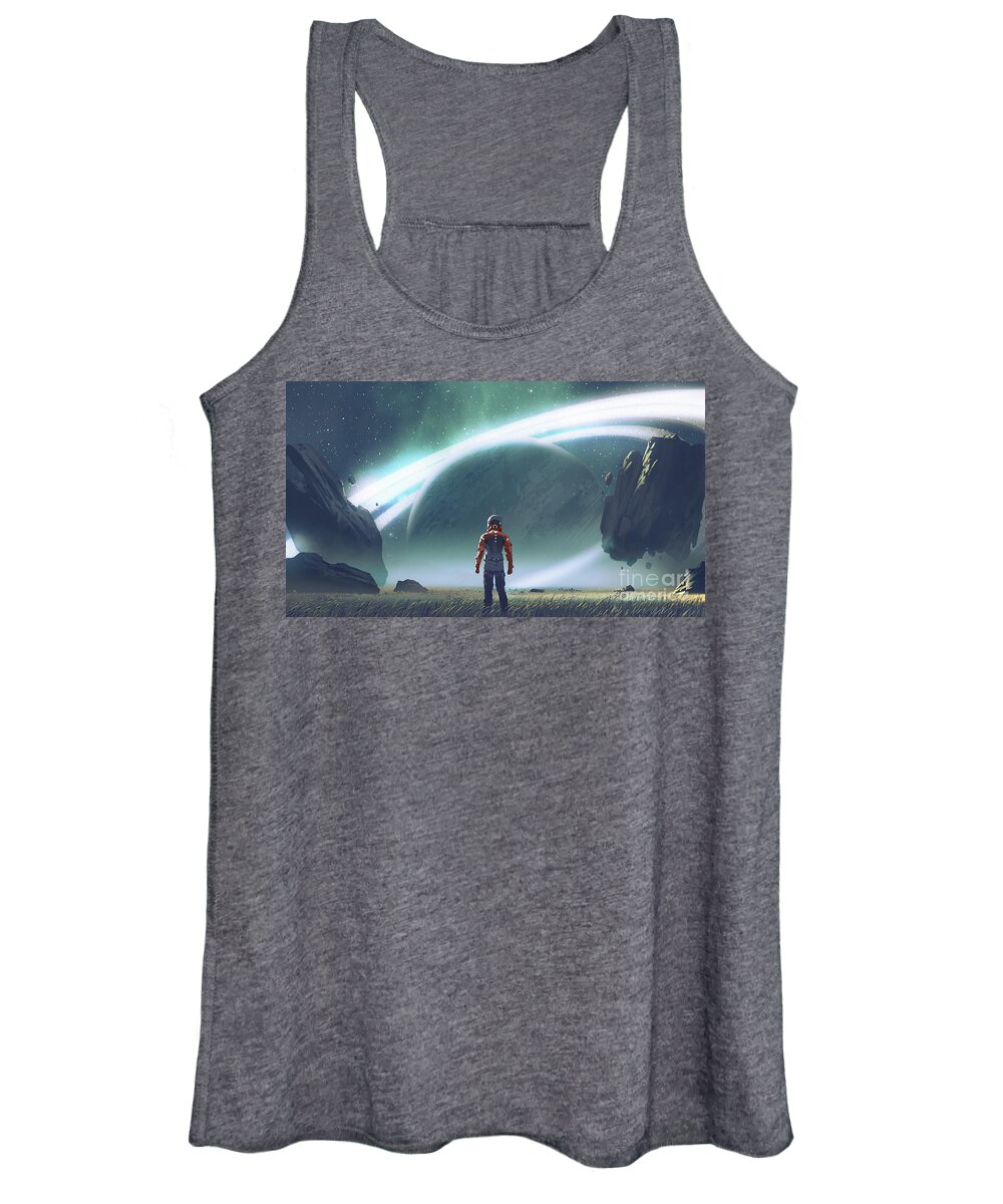 Illustration Women's Tank Top featuring the painting The next planet to explore by Tithi Luadthong