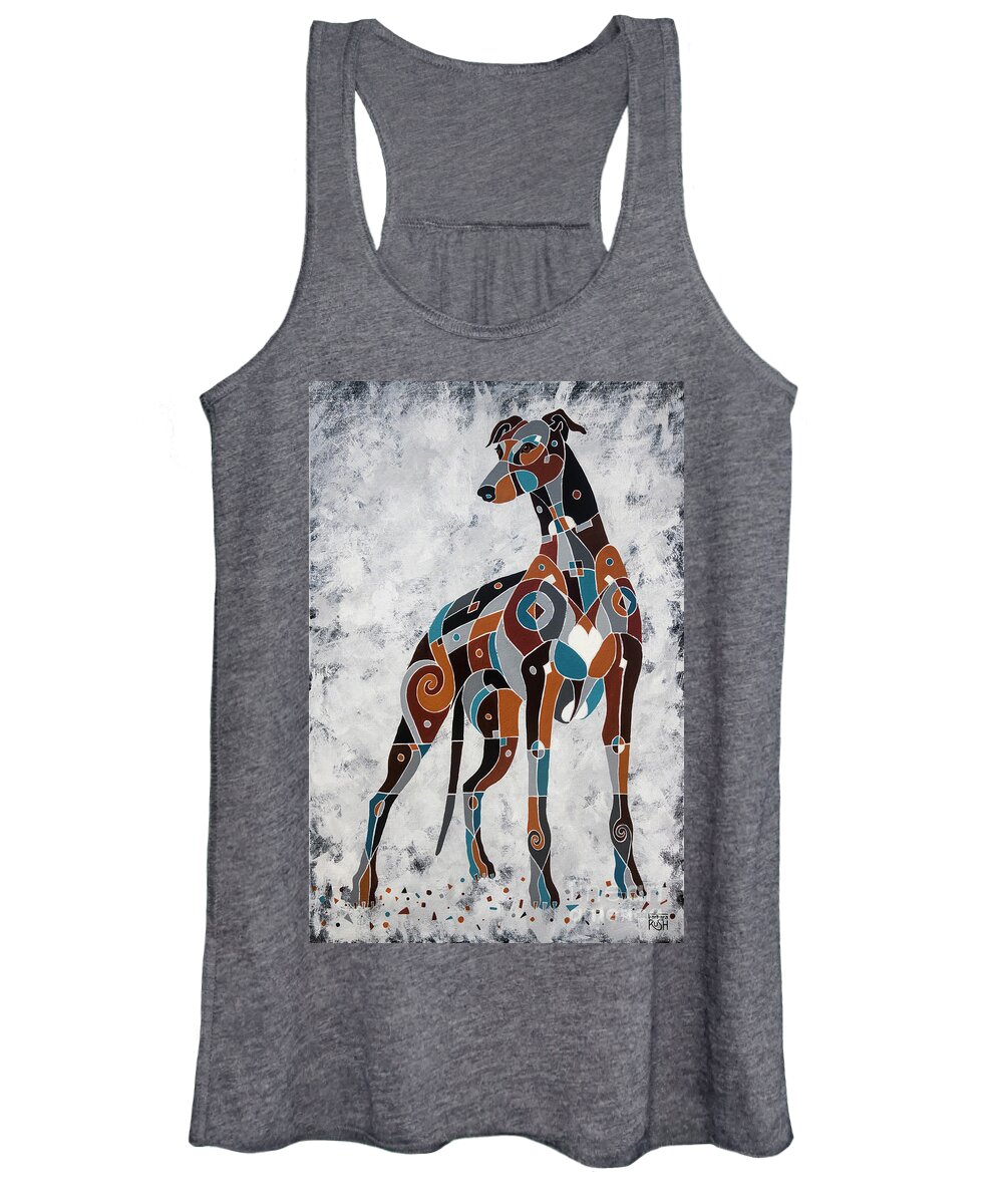 Colorful Greyhound Art Women's Tank Top featuring the painting The Noble Greyhound by Barbara Rush