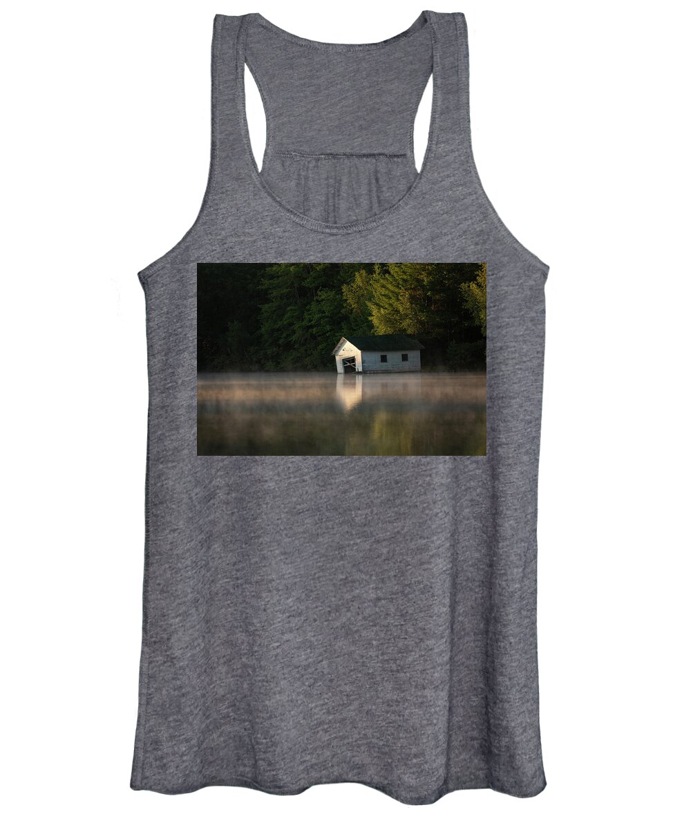 Mist Women's Tank Top featuring the photograph The Old Boathouse at Sunrise by Denise Kopko