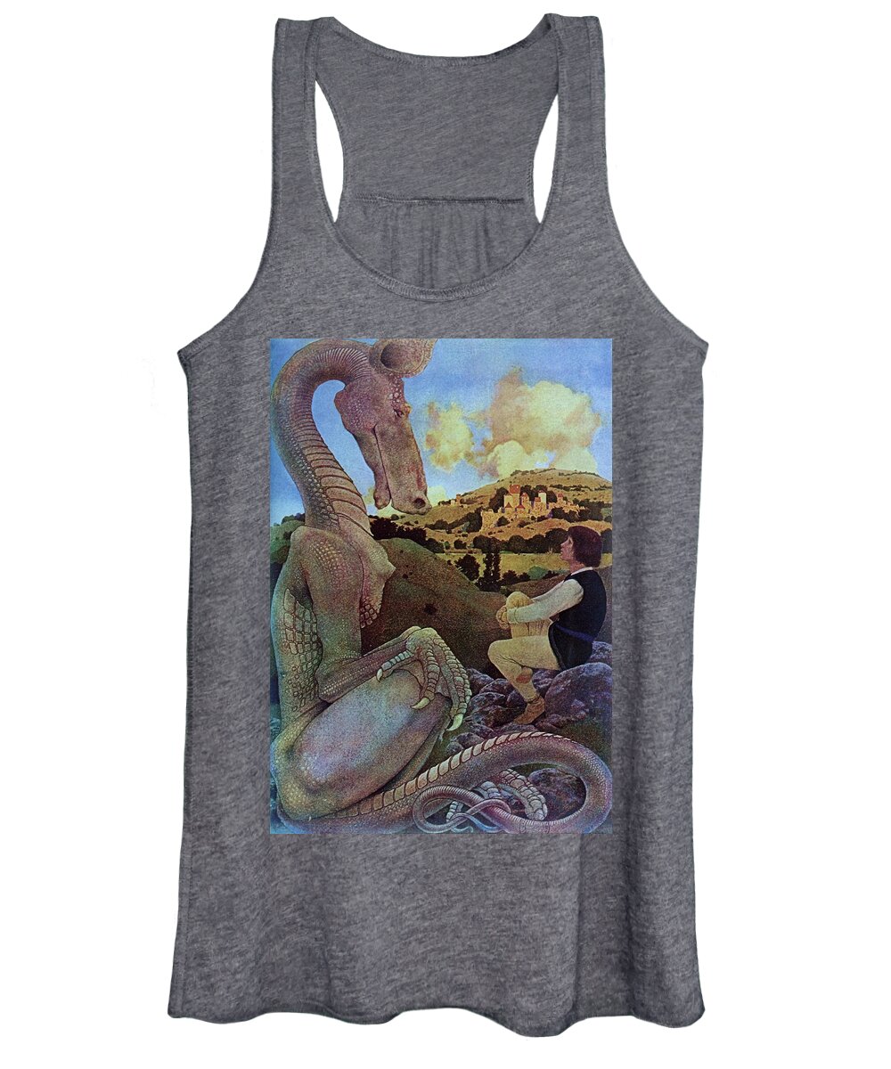 Maxfield Parrish Women's Tank Top featuring the painting The Reluctant Dragon by Maxfield Parrish 1901 by DK Digital